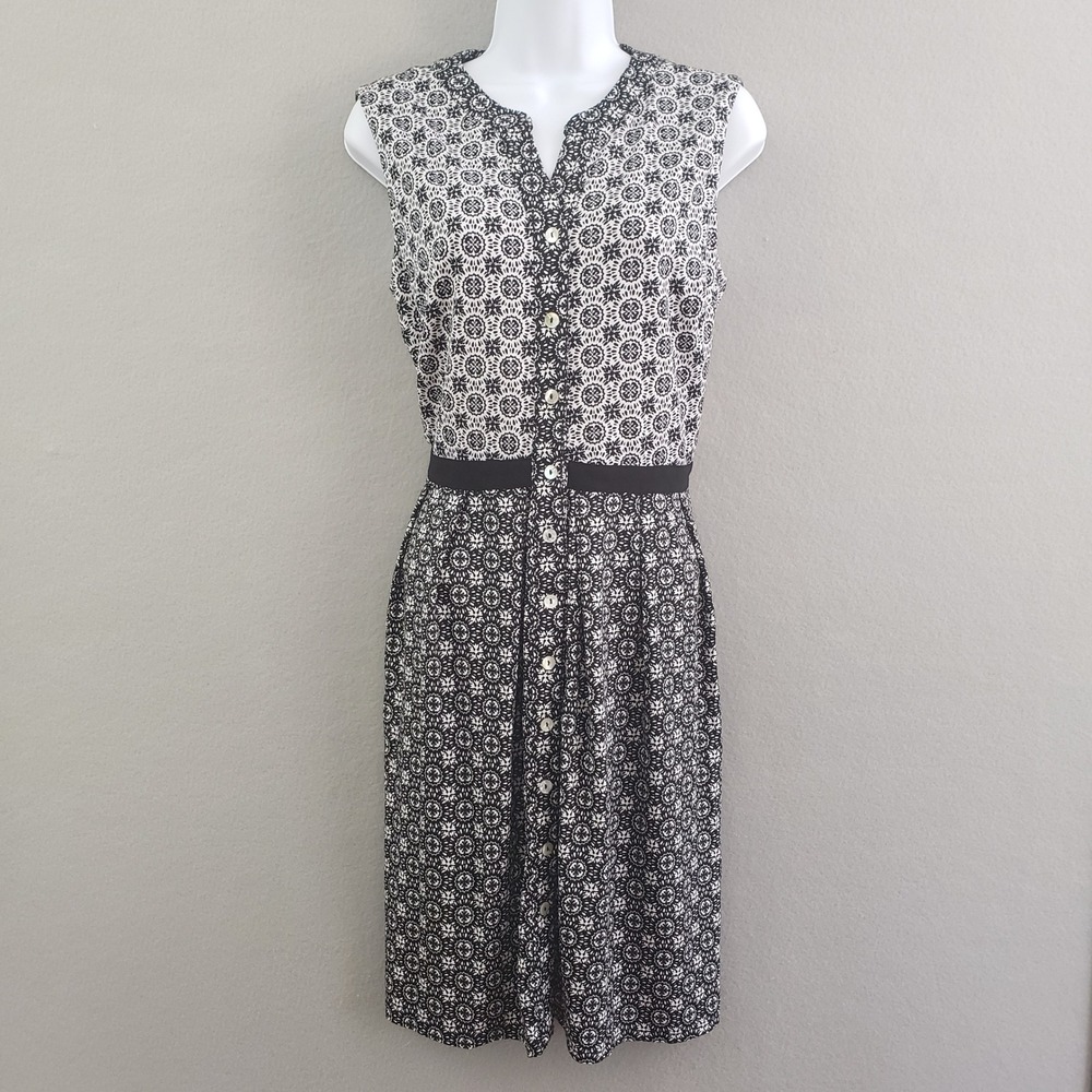 Madison Leigh Womens 8 Sleeveless Button Front Dress Black White Career Classic
